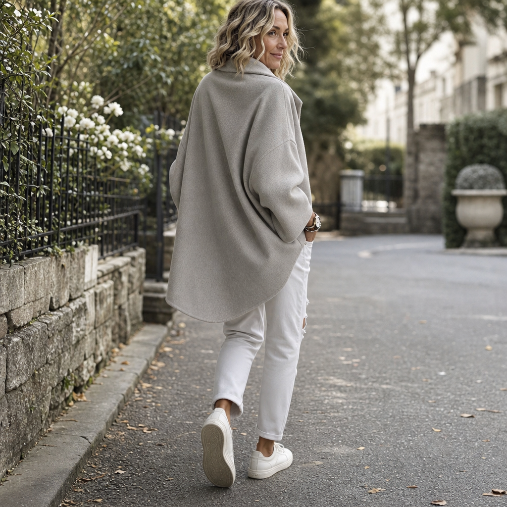 Veste Cape Portefeuille Femme à Col Asymétrique Boutonné