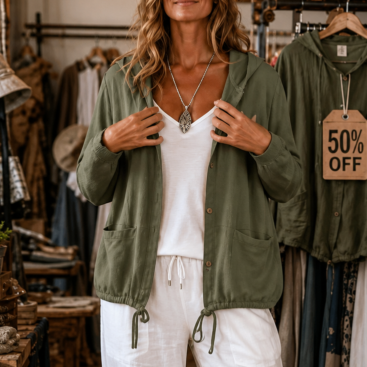 Veste Légère à Capuche et Cordon de Serrage