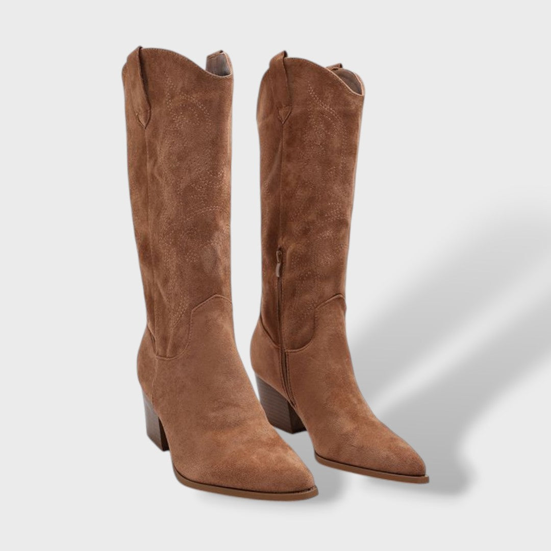 Bottes Cowboy Orthopédiques Femme en Daim à Talon Large