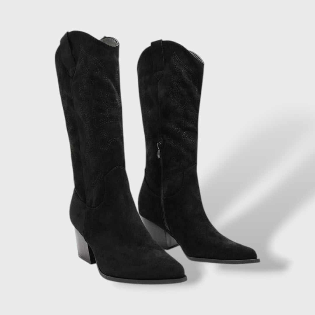 Bottes Cowboy Orthopédiques Femme en Daim à Talon Large