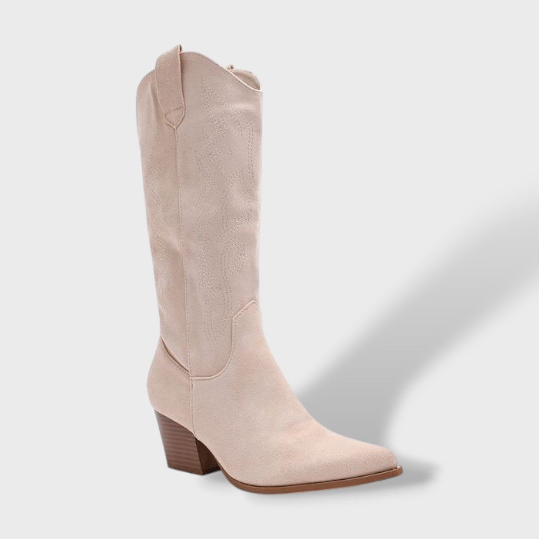 Bottes Cowboy Orthopédiques Femme en Daim à Talon Large