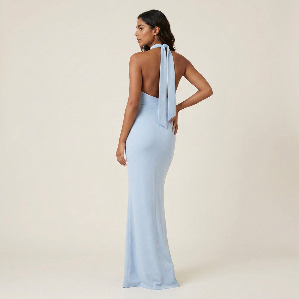 Robe Longue Femme Col Halter Dos Nu Décolleté en V