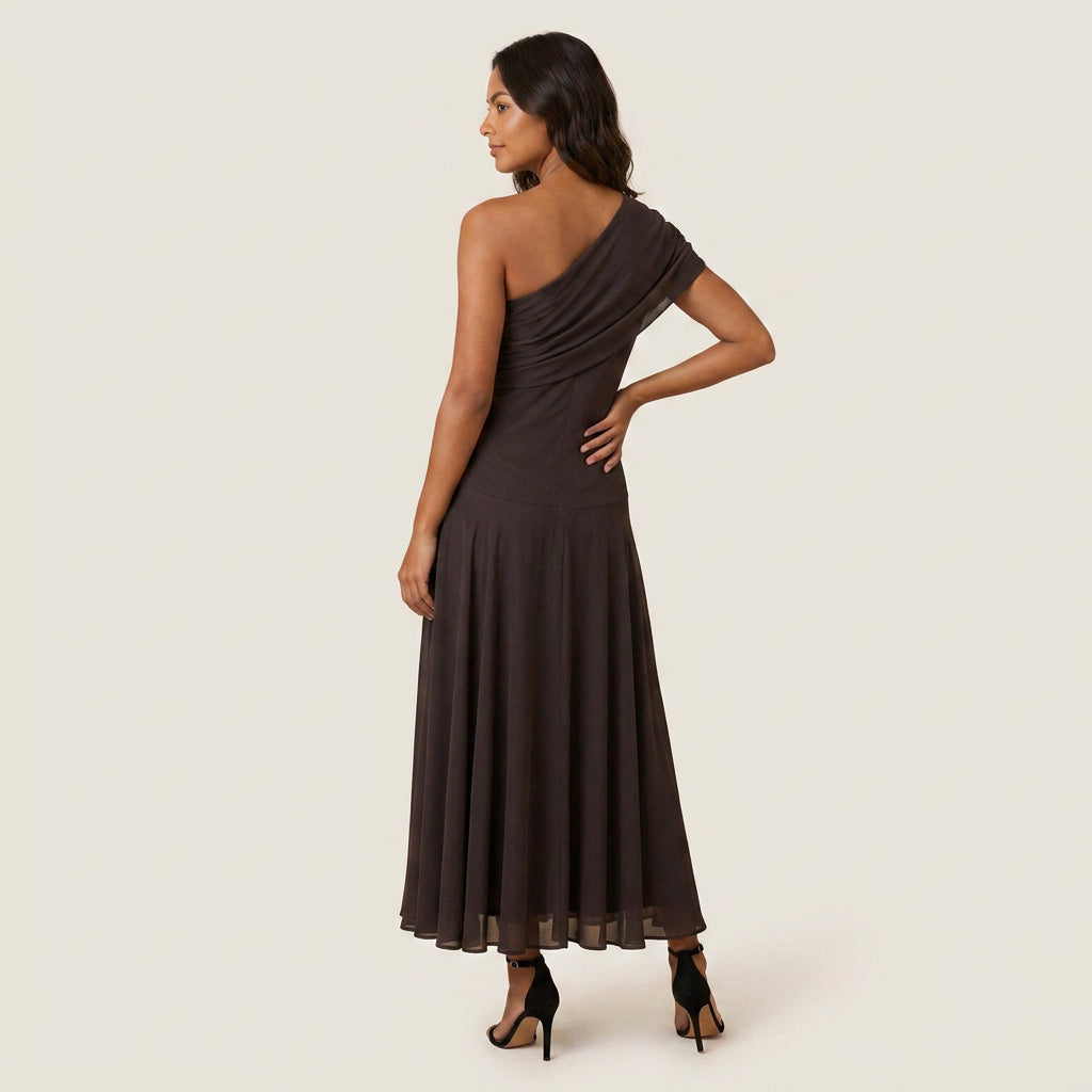 Robe Midi Asymétrique Un Seul Épaule Effet Gaze