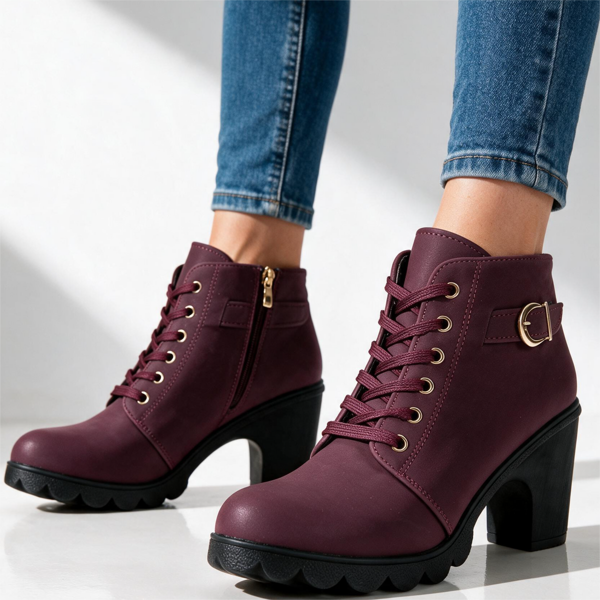 Bottines Femme à Talon Plateforme et Zip Latéral