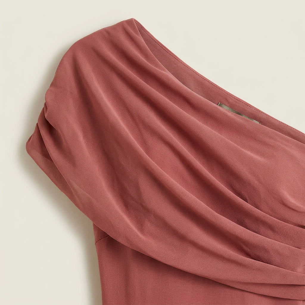 Robe Midi Asymétrique Un Seul Épaule Effet Gaze