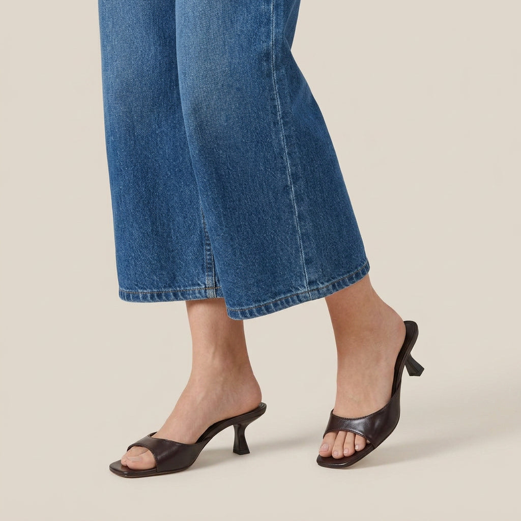Sandales Mules Femme Effet Cuir Talon Bout Carré