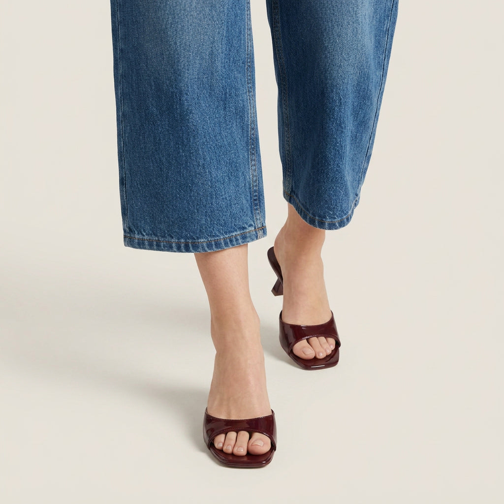Sandales Mules Femme Effet Cuir Talon Bout Carré