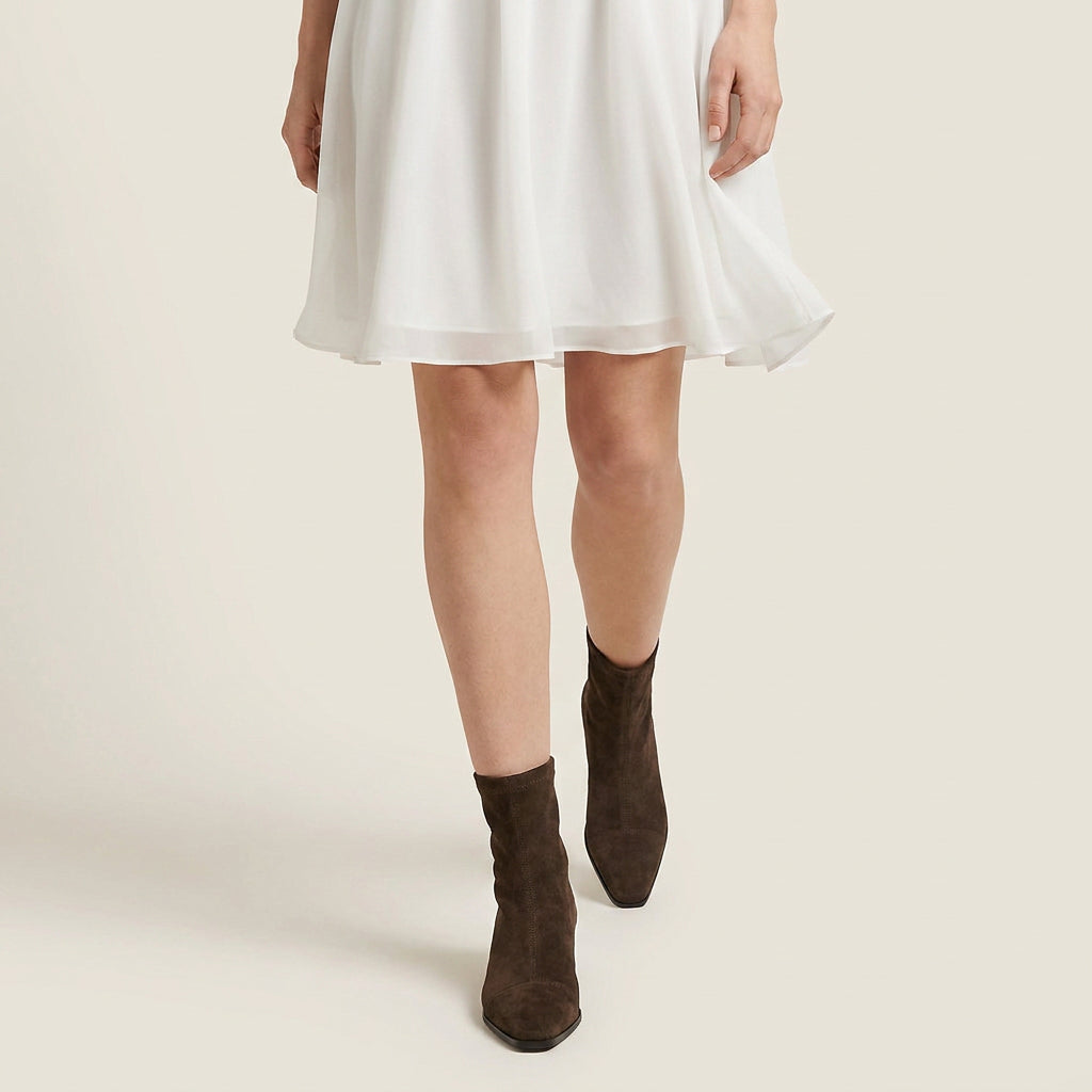 Bottines Femme Effet Daim Tige Ajustée Talon Bas