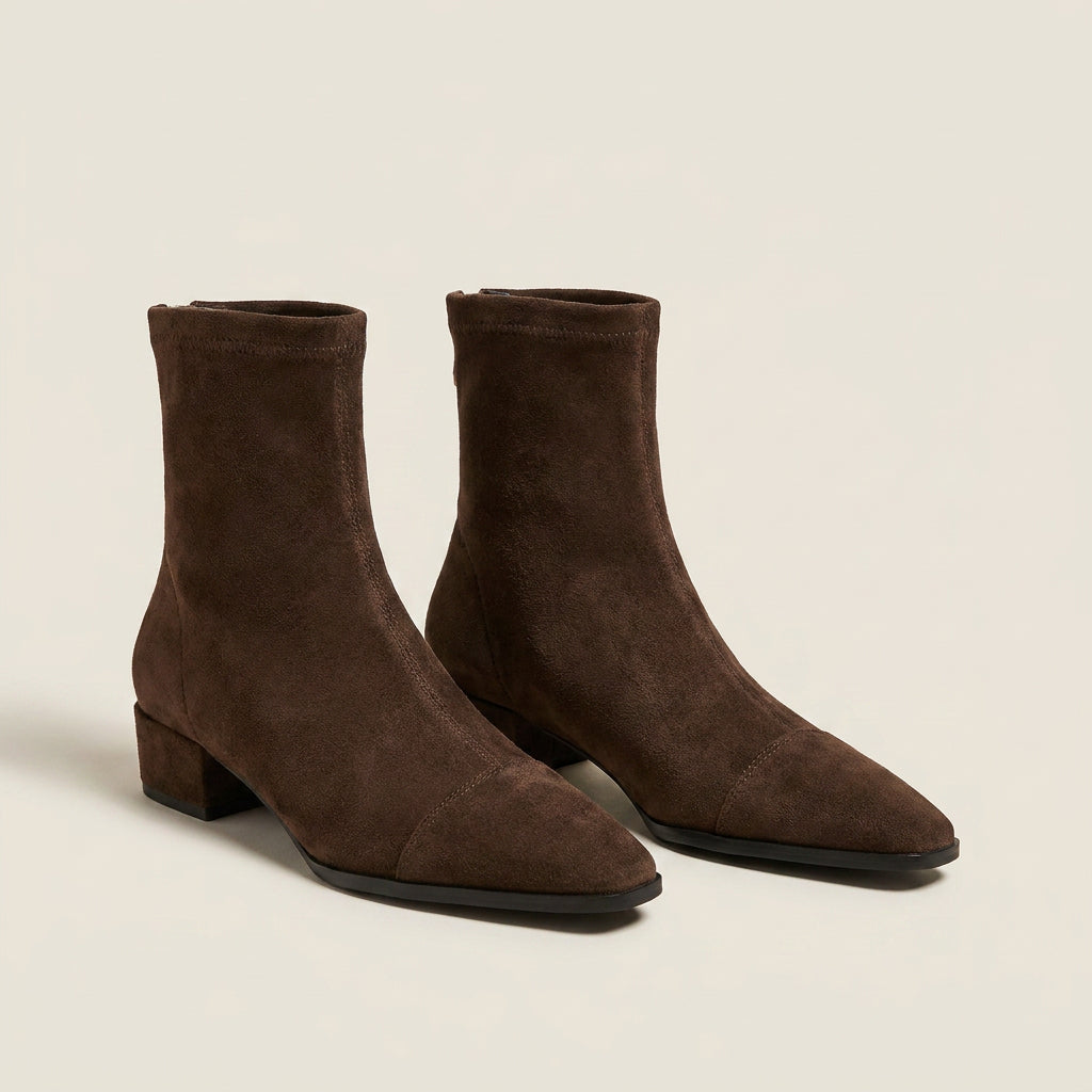 Bottines Femme Effet Daim Tige Ajustée Talon Bas