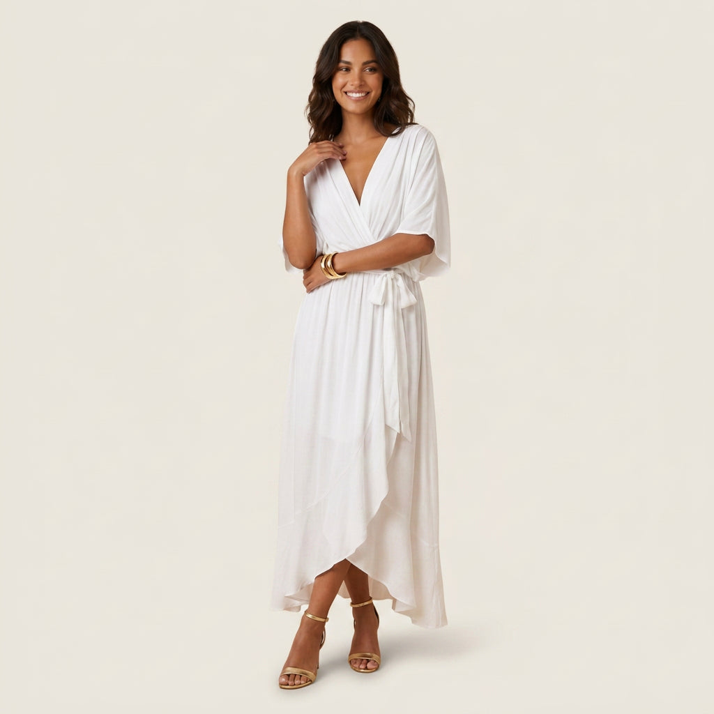 Robe Midi Cache-Cœur Effet Gaze à Volant pour Femme
