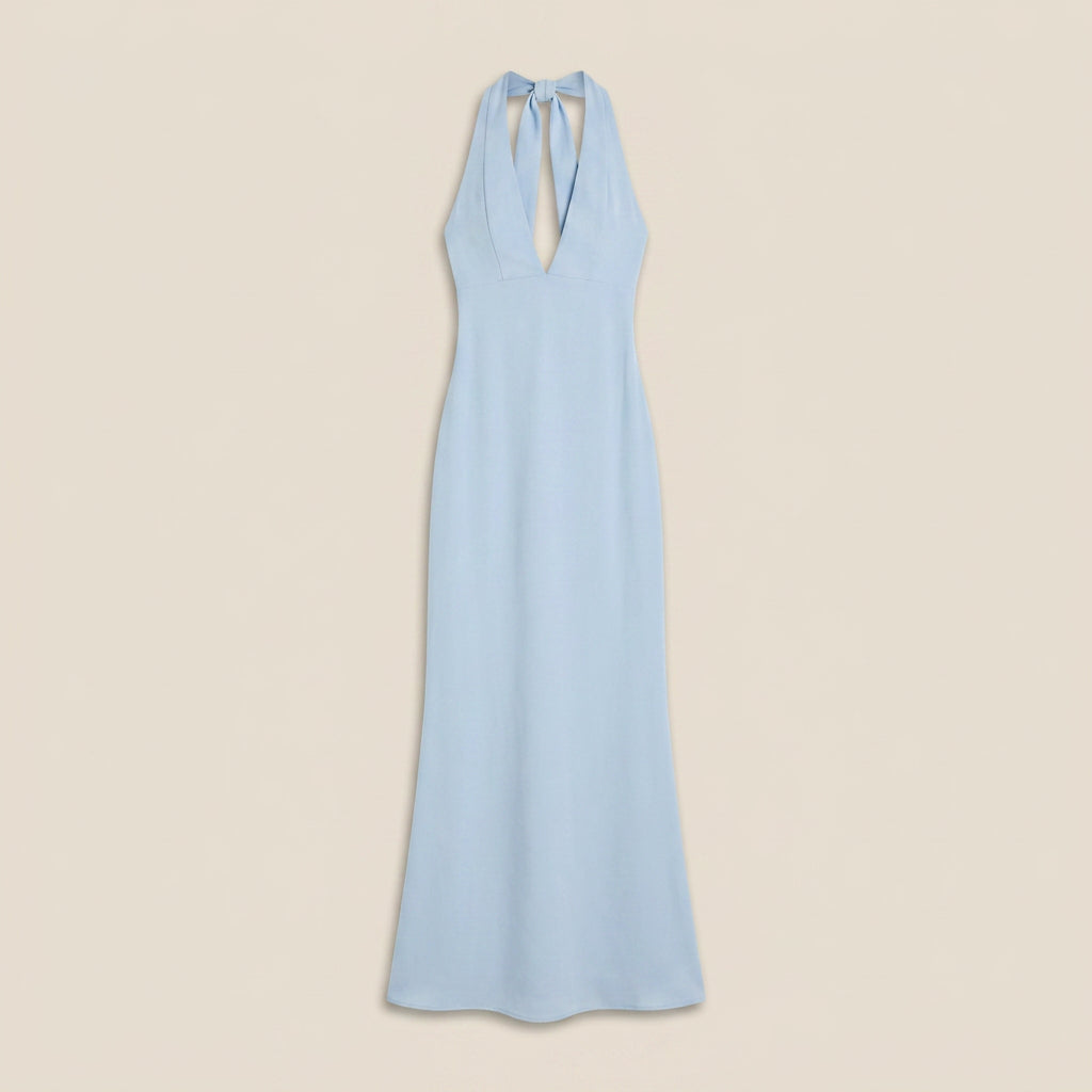 Robe Longue Femme Col Halter Dos Nu Décolleté en V
