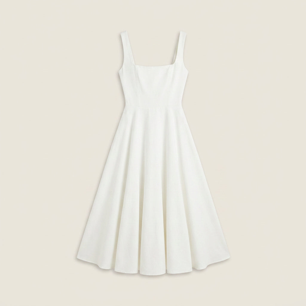 Robe Midi Femme Décolleté Carré Jupe Évasée