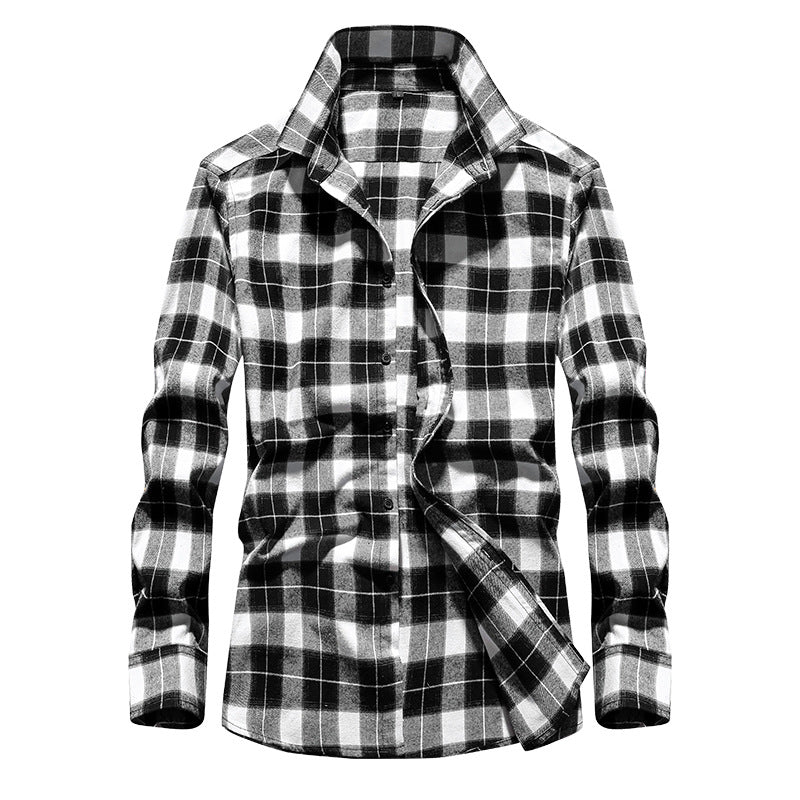 Chemise Homme en Flanelle à Carreaux, Col Kent et Boutonnage Intégral