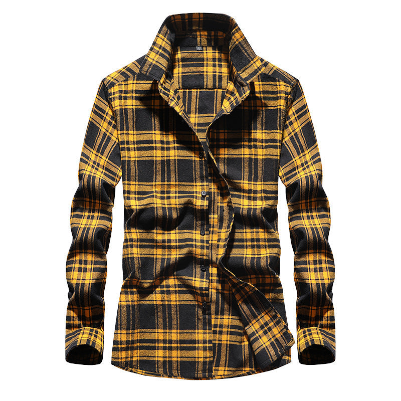 Chemise Homme en Flanelle à Carreaux, Col Kent et Boutonnage Intégral