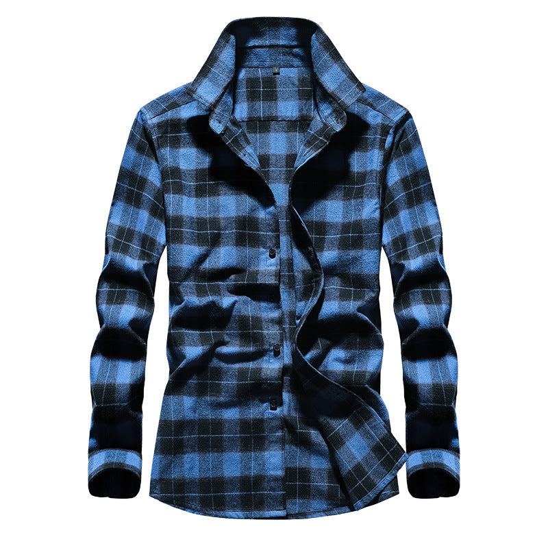 Chemise Homme en Flanelle à Carreaux, Col Kent et Boutonnage Intégral