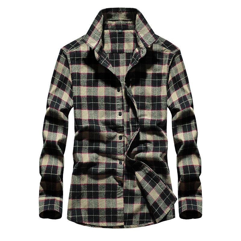 Chemise Homme en Flanelle à Carreaux, Col Kent et Boutonnage Intégral