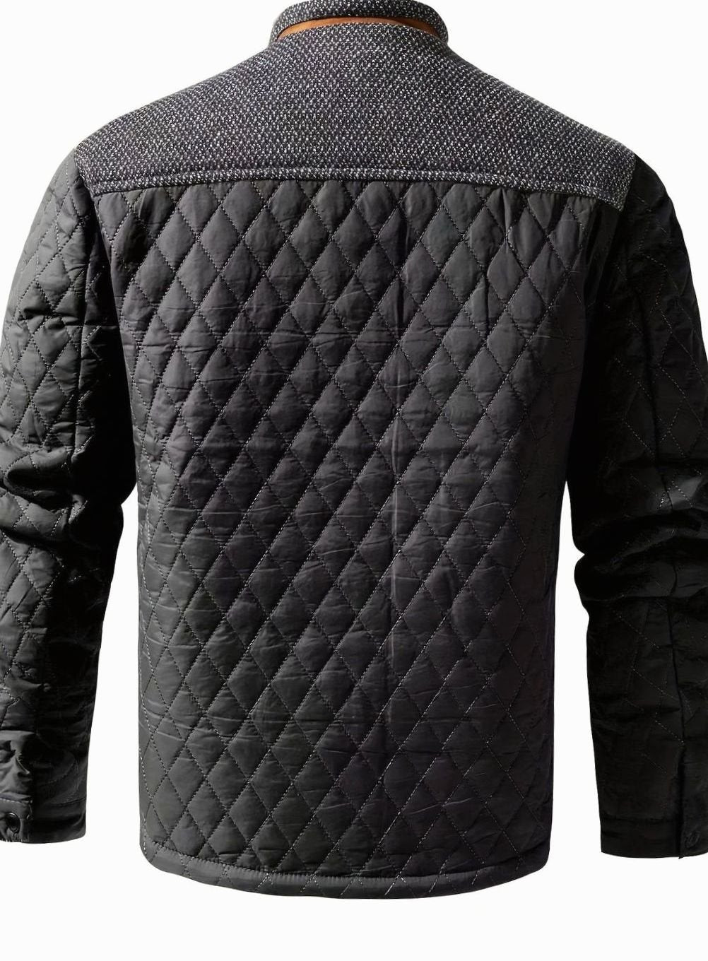 Veste Homme Matelassée Col Montant à Pressions, Doublure Flanelle