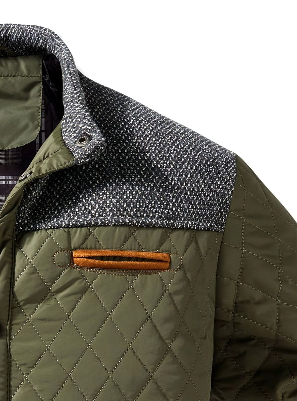 Veste Homme Matelassée Col Montant à Pressions, Doublure Flanelle