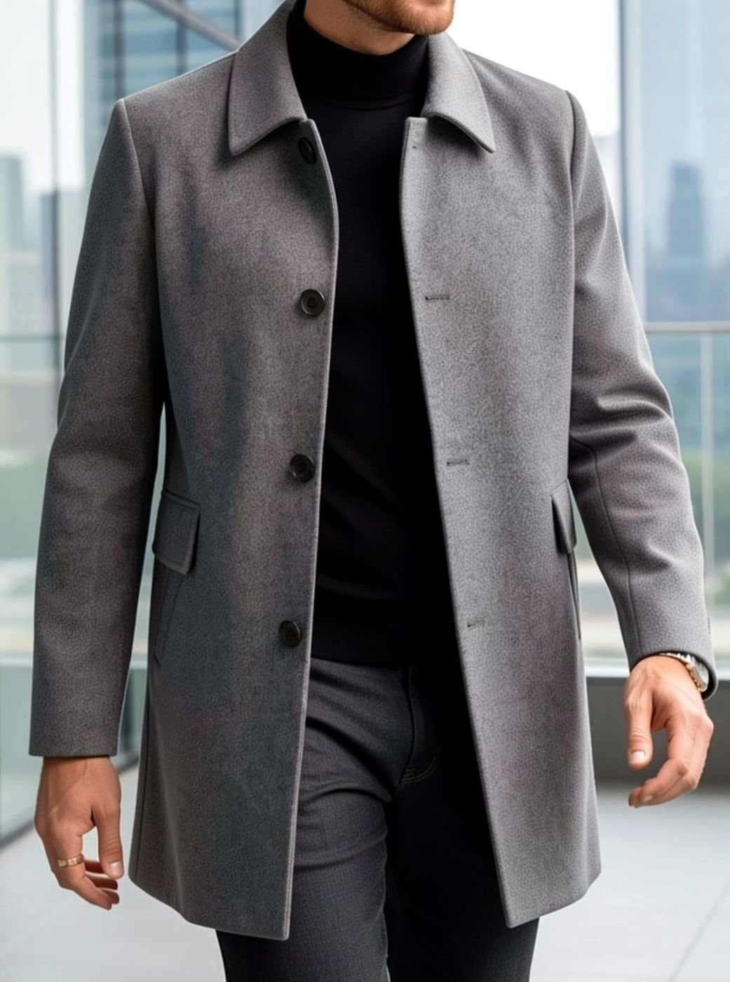 Manteau Homme en Laine Coupe Décontractée Col Classique