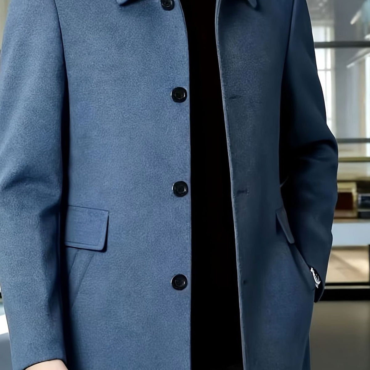 Manteau Homme en Laine Coupe Décontractée Col Classique