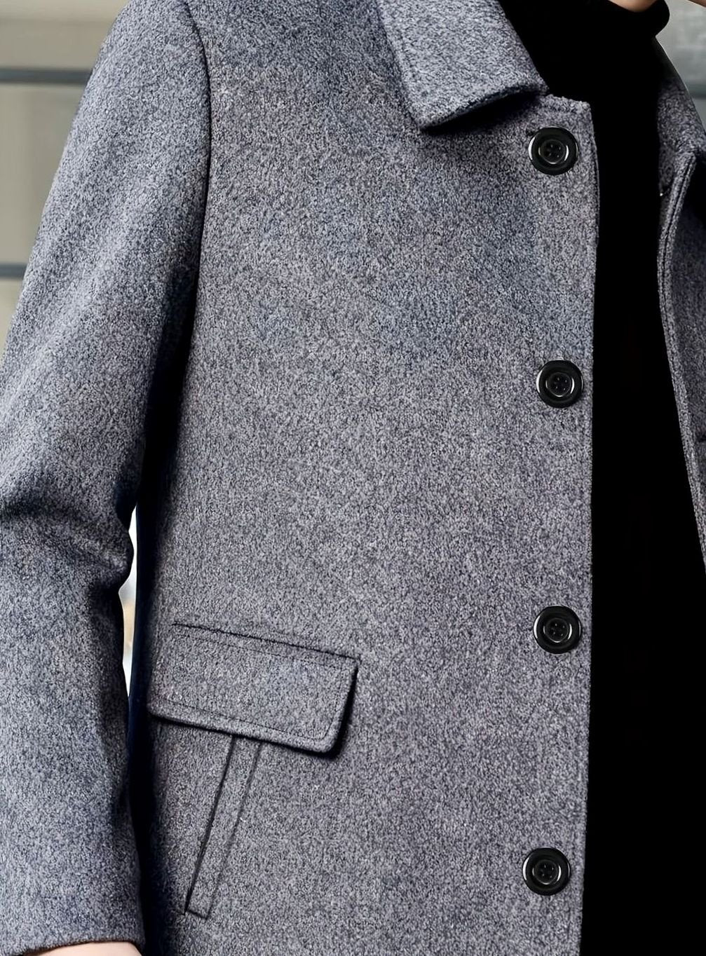 Manteau Homme en Laine Coupe Décontractée Col Classique