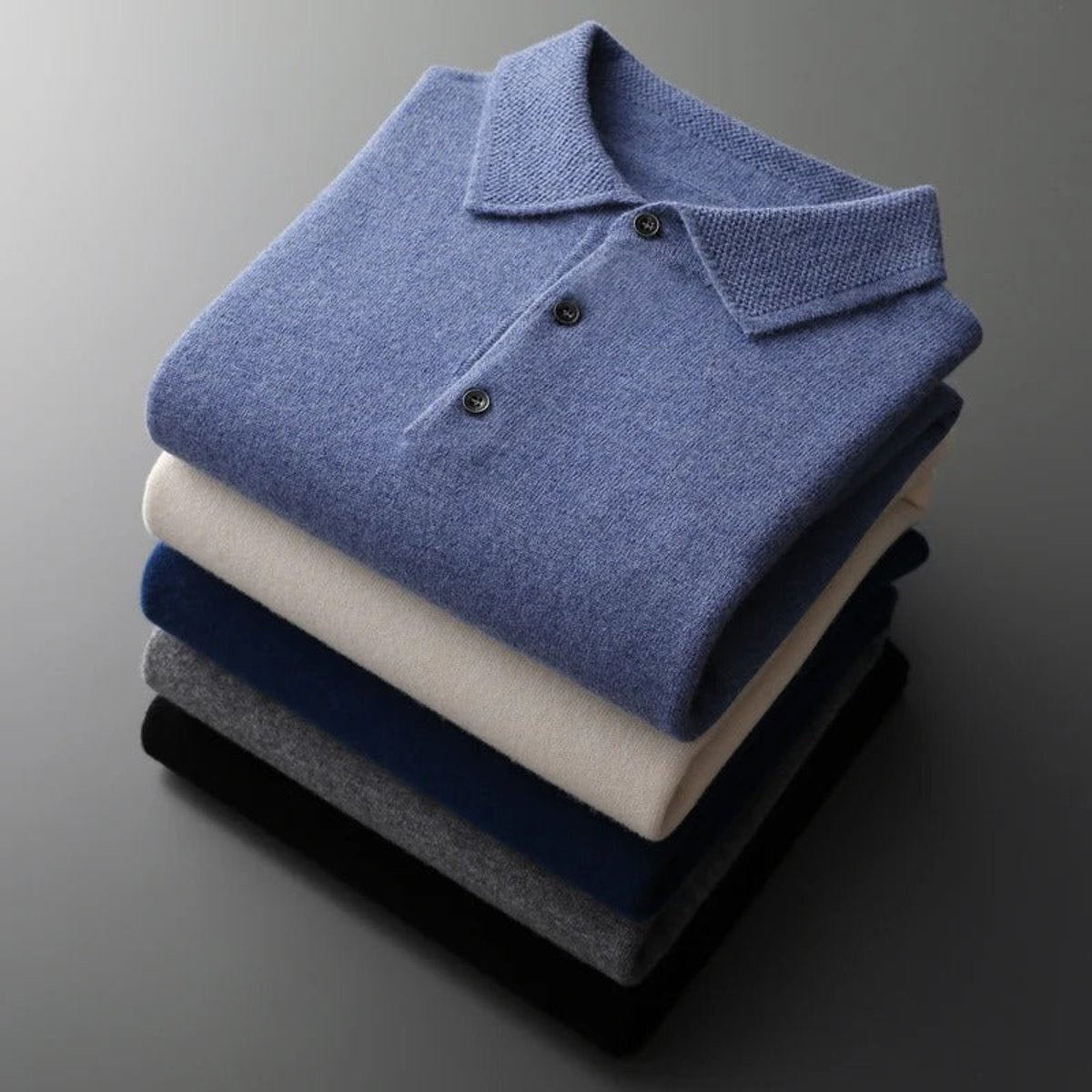 Pull Col Polo Homme en Cachemire, Fermeture Boutonnée et Manches Longues