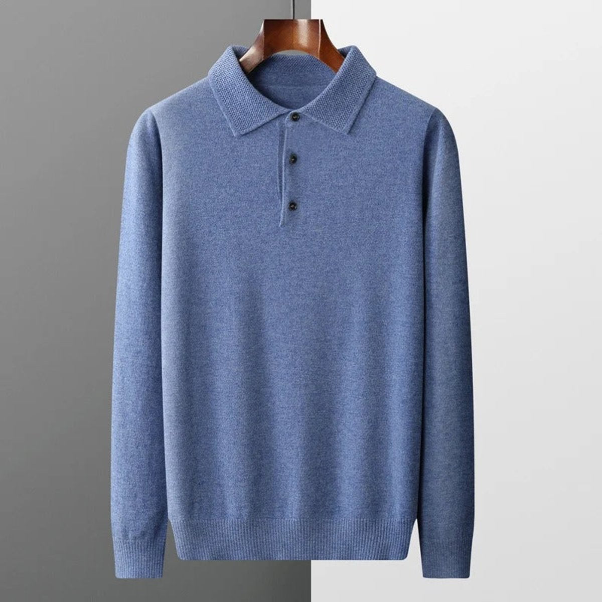 Pull Col Polo Homme en Cachemire, Fermeture Boutonnée et Manches Longues
