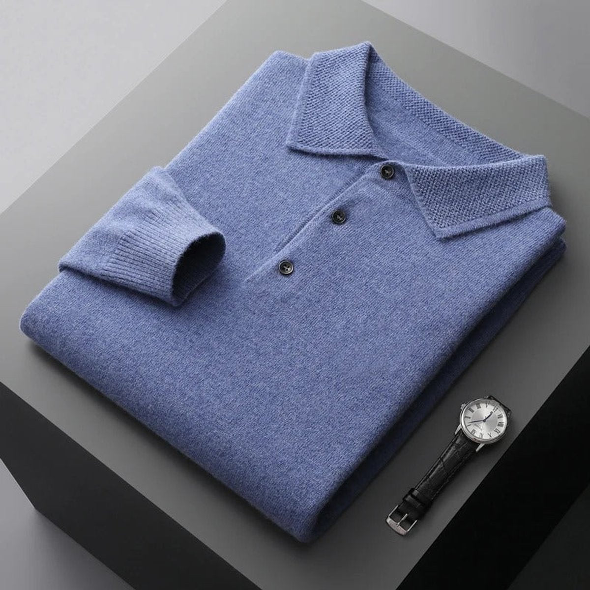 Pull Col Polo Homme en Cachemire, Fermeture Boutonnée et Manches Longues