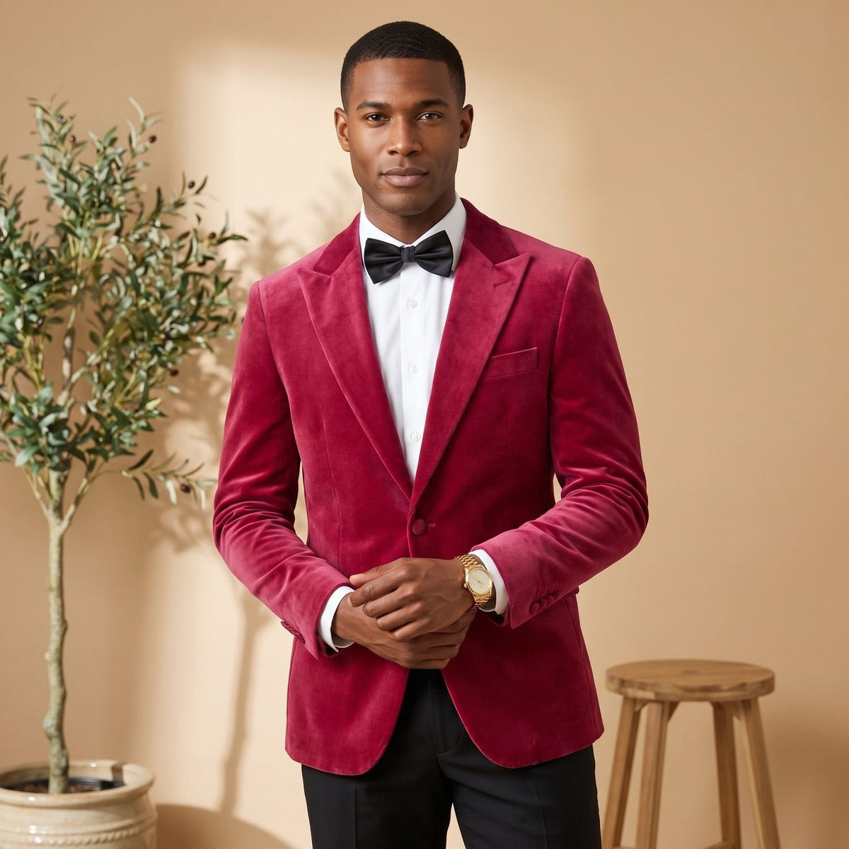 Men's Tailored-Fit Velvet Formal Blazer Jacket - Gold