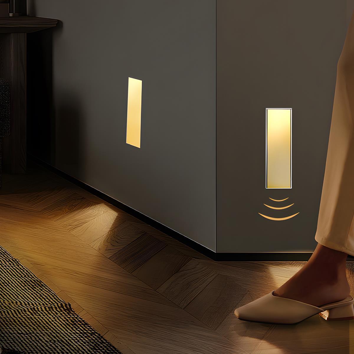 Minimalist LED Wall Sconce – White, Rectangular Design with Motion Sensor for the Hallway or Bedroom