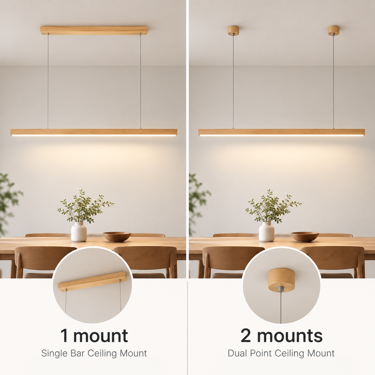 Suspension LED Bois Linéaire - Abat-jour Barre Fine
