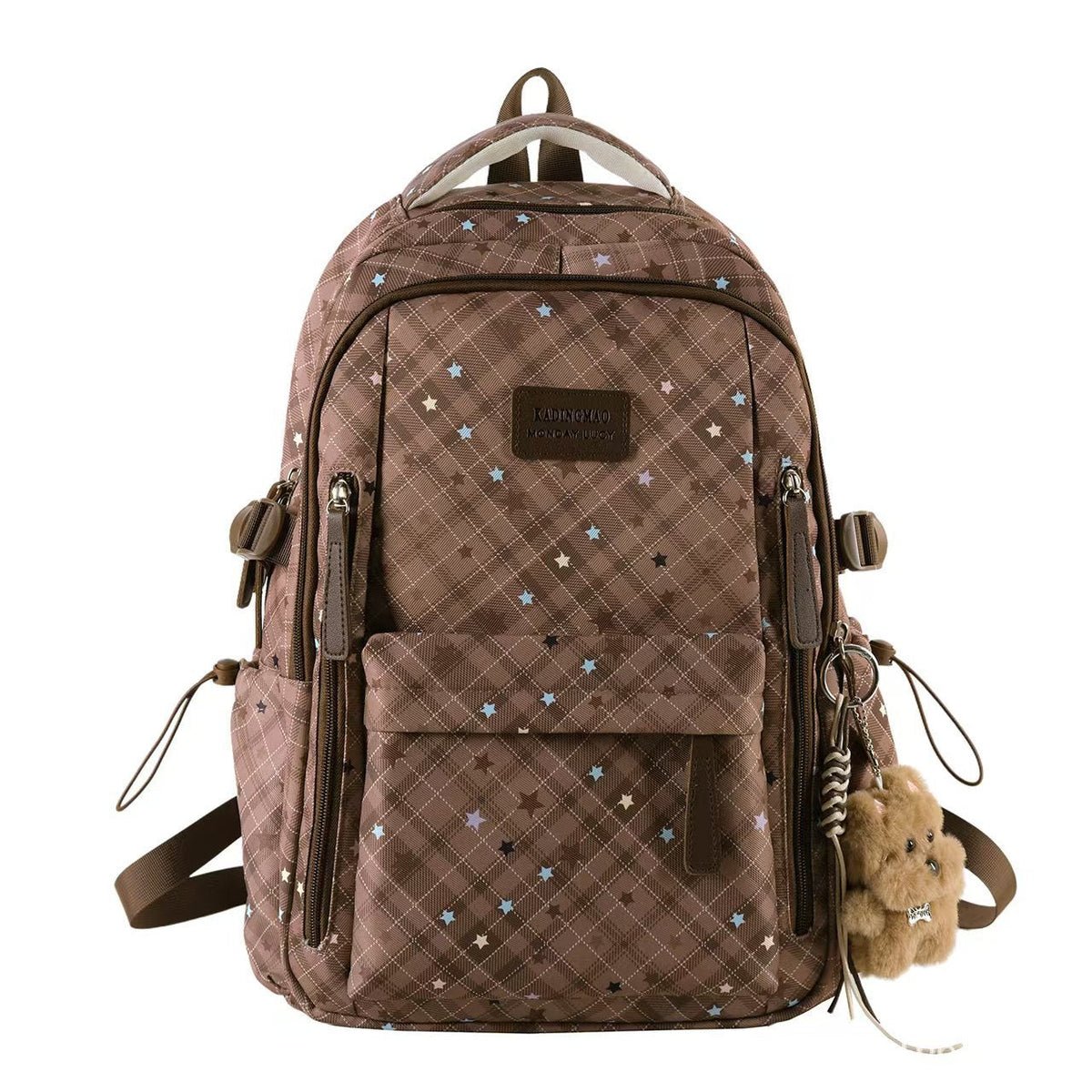 Sac à Dos Multi-Compartiments Motif Étoiles avec Porte-Clés Peluche