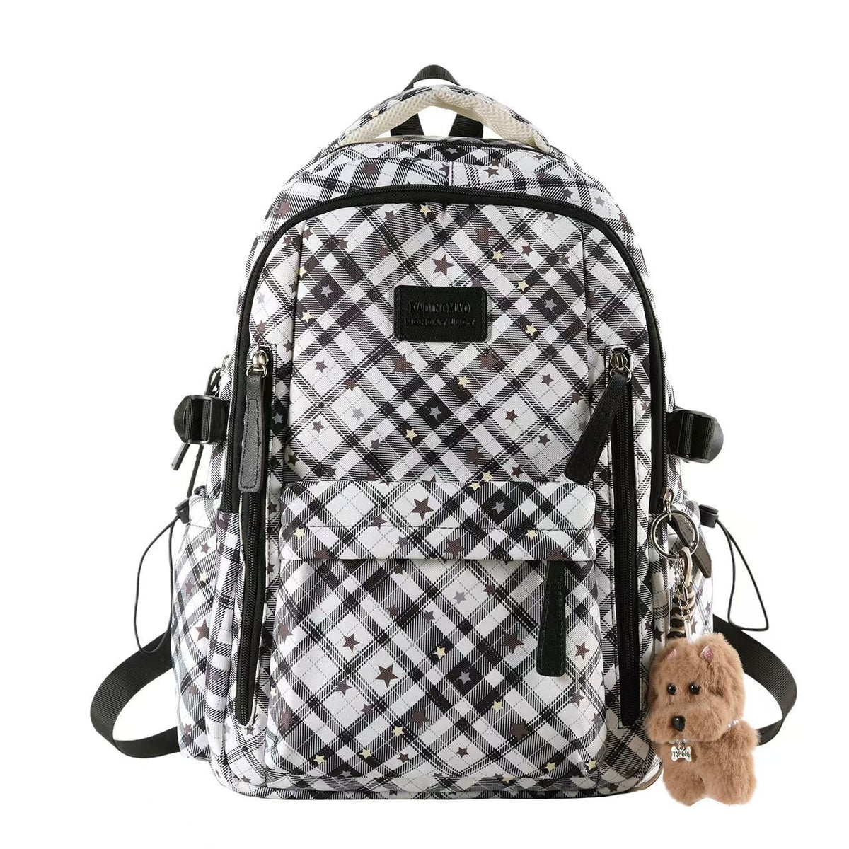 Sac à Dos Multi-Compartiments Motif Étoiles avec Porte-Clés Peluche