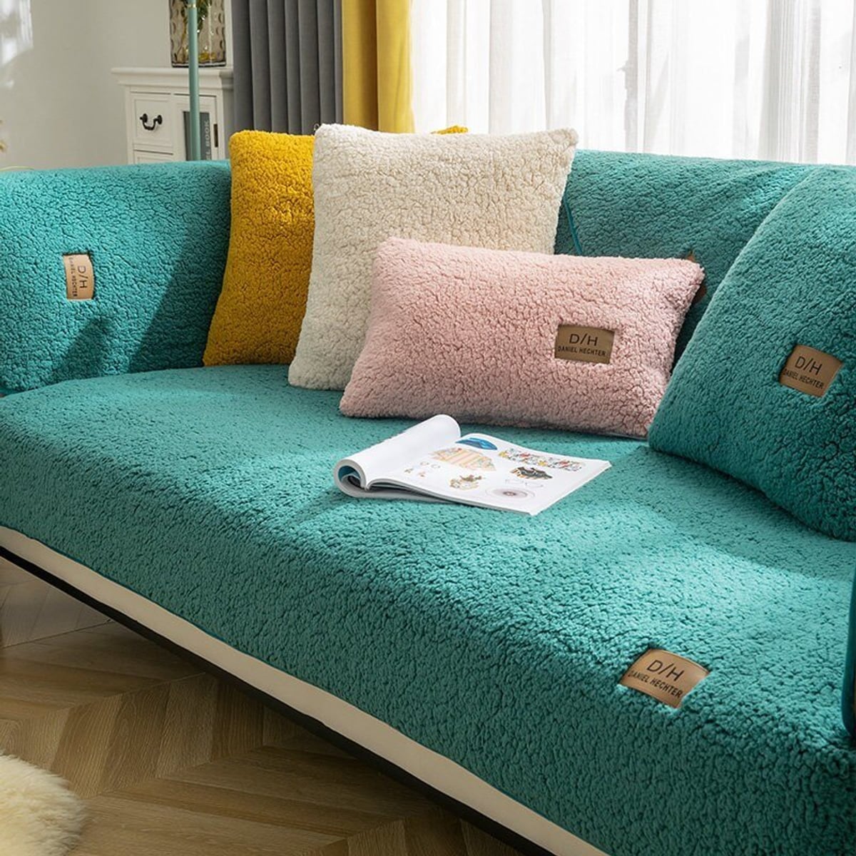 non-slip fleece sofa cover in green