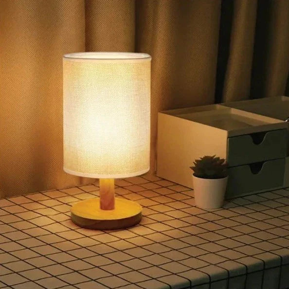 Lampe de Table en Bois et Lin avec Télécommande