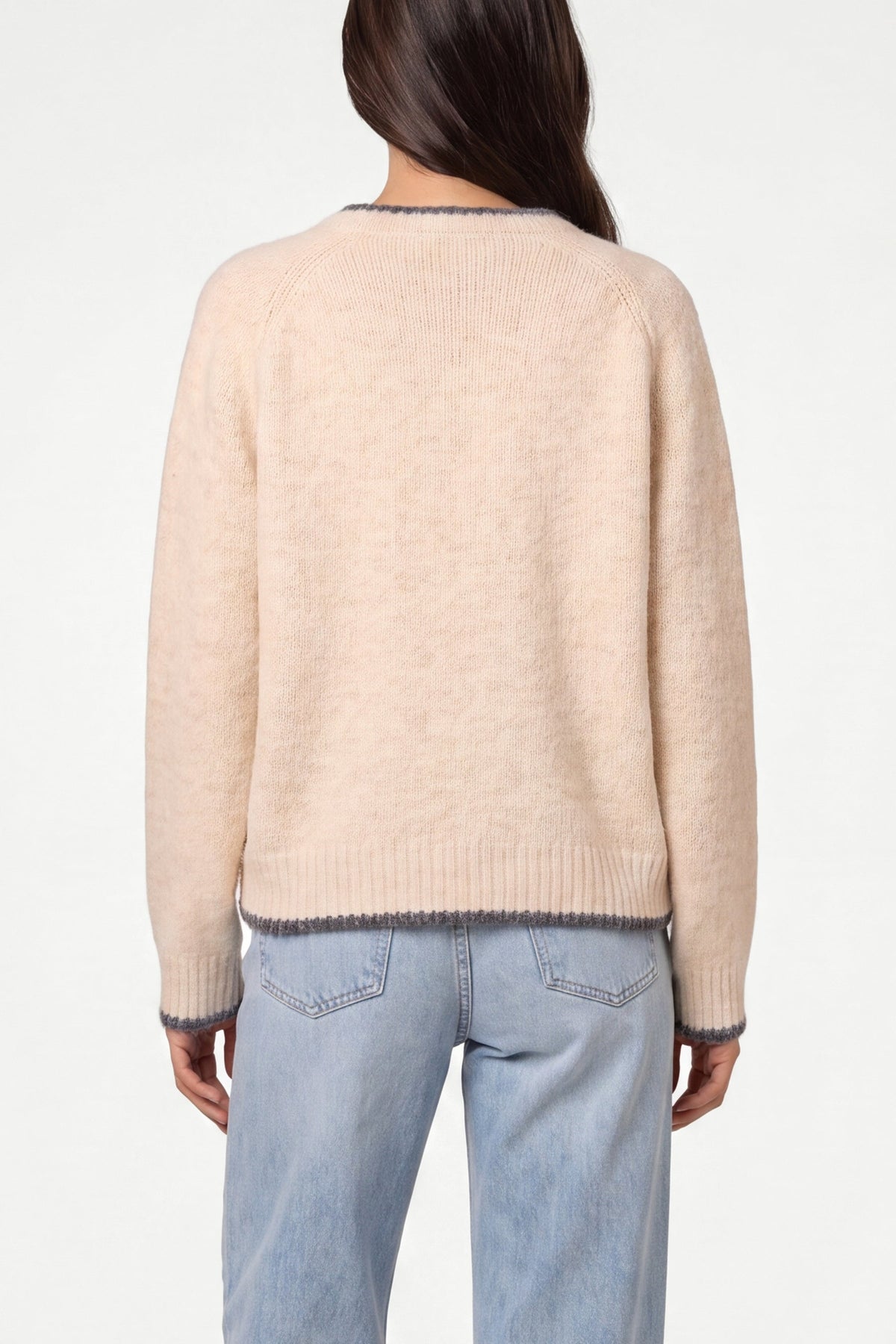 Cardigan Femme Col Rond en Maille Beige Pierre