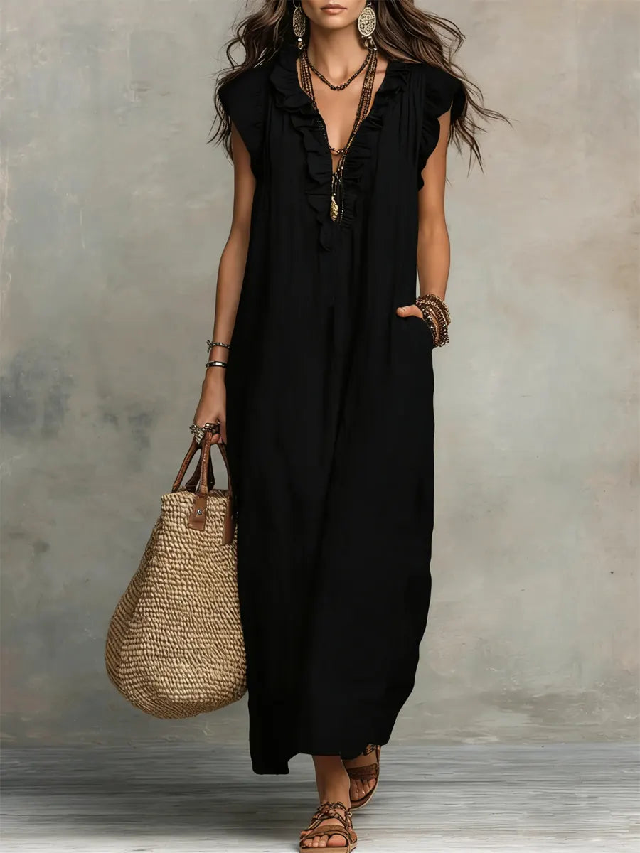 Robe Femme Bohème Longue en Lin et Coton