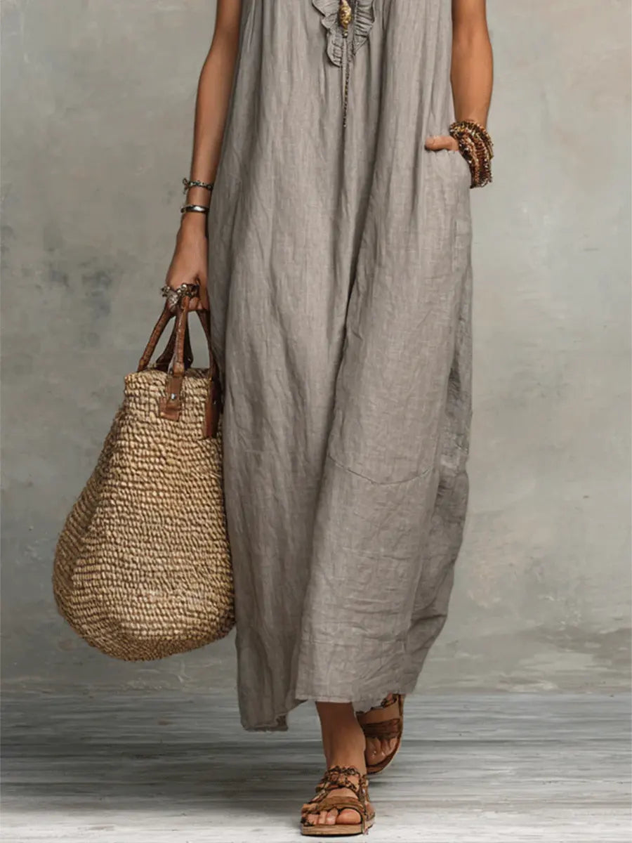 Robe Femme Bohème Longue en Lin et Coton