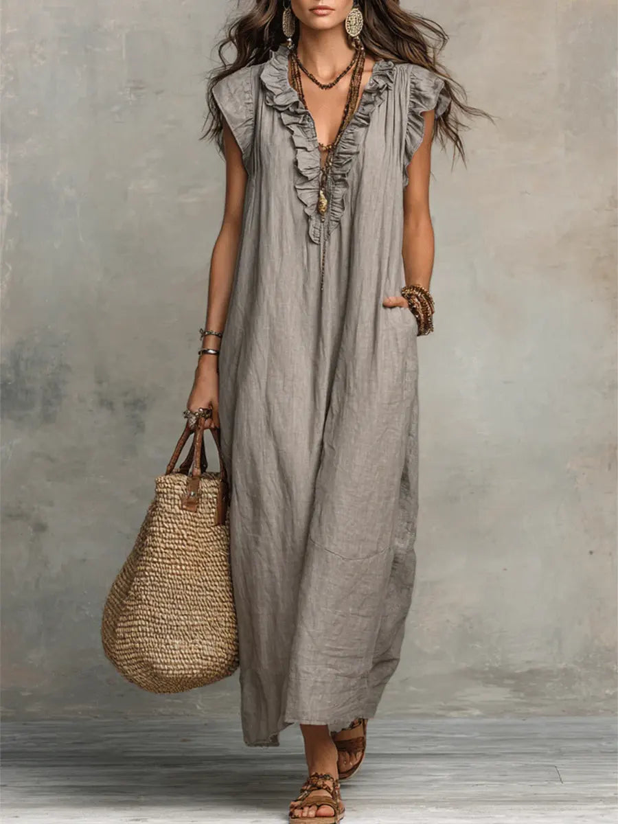 Robe Femme Bohème Longue en Lin et Coton