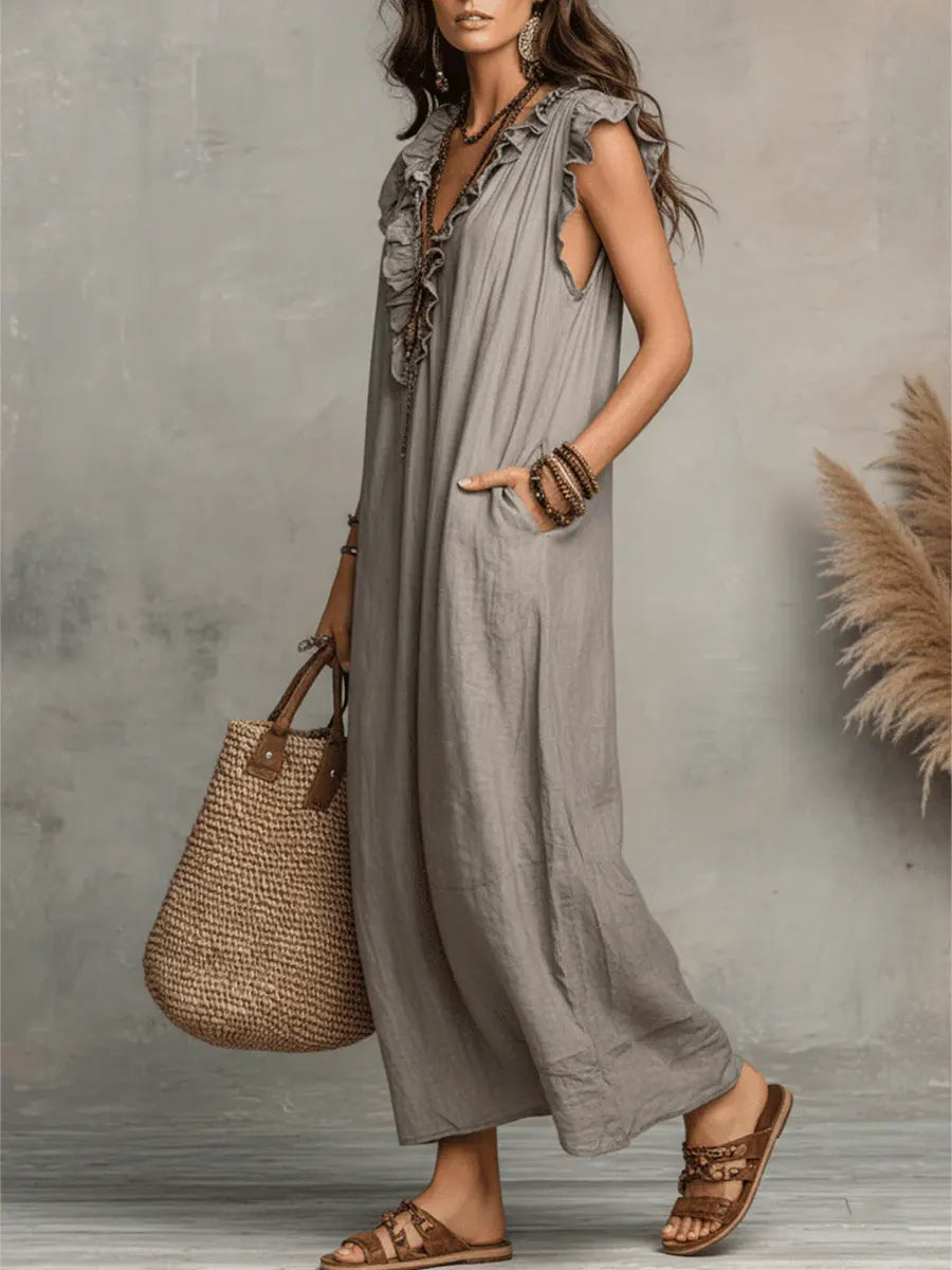 Robe Femme Bohème Longue en Lin et Coton