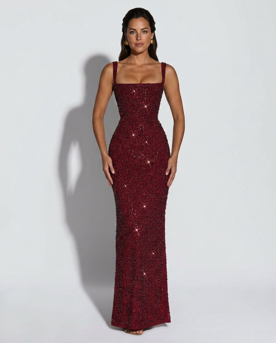 Robe Longue à Sequins Sans Manches - Robe de Soirée Maxi