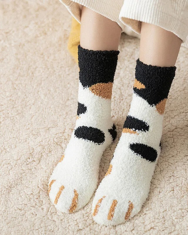 Chaussettes Femme Pattes de Chat Brodées - Coton Pelucheux