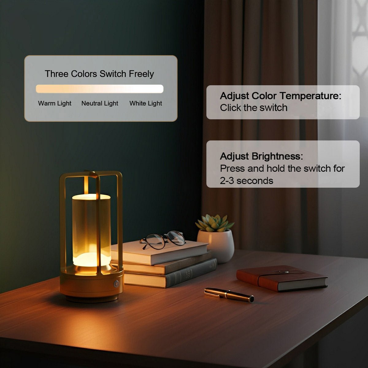 Wireless Table Lamp – Gold, Modern Design with Dimmable Lighting for the Bedroom or Living Room