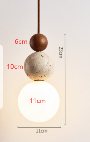 Suspension Luminaire Boule Minimaliste en Travertin, Verre et Bois
