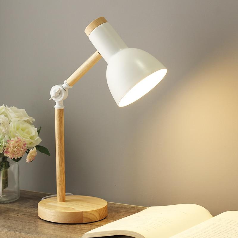 Lampe de Bureau en Bois Style Scandinave, Réglable en Hauteur