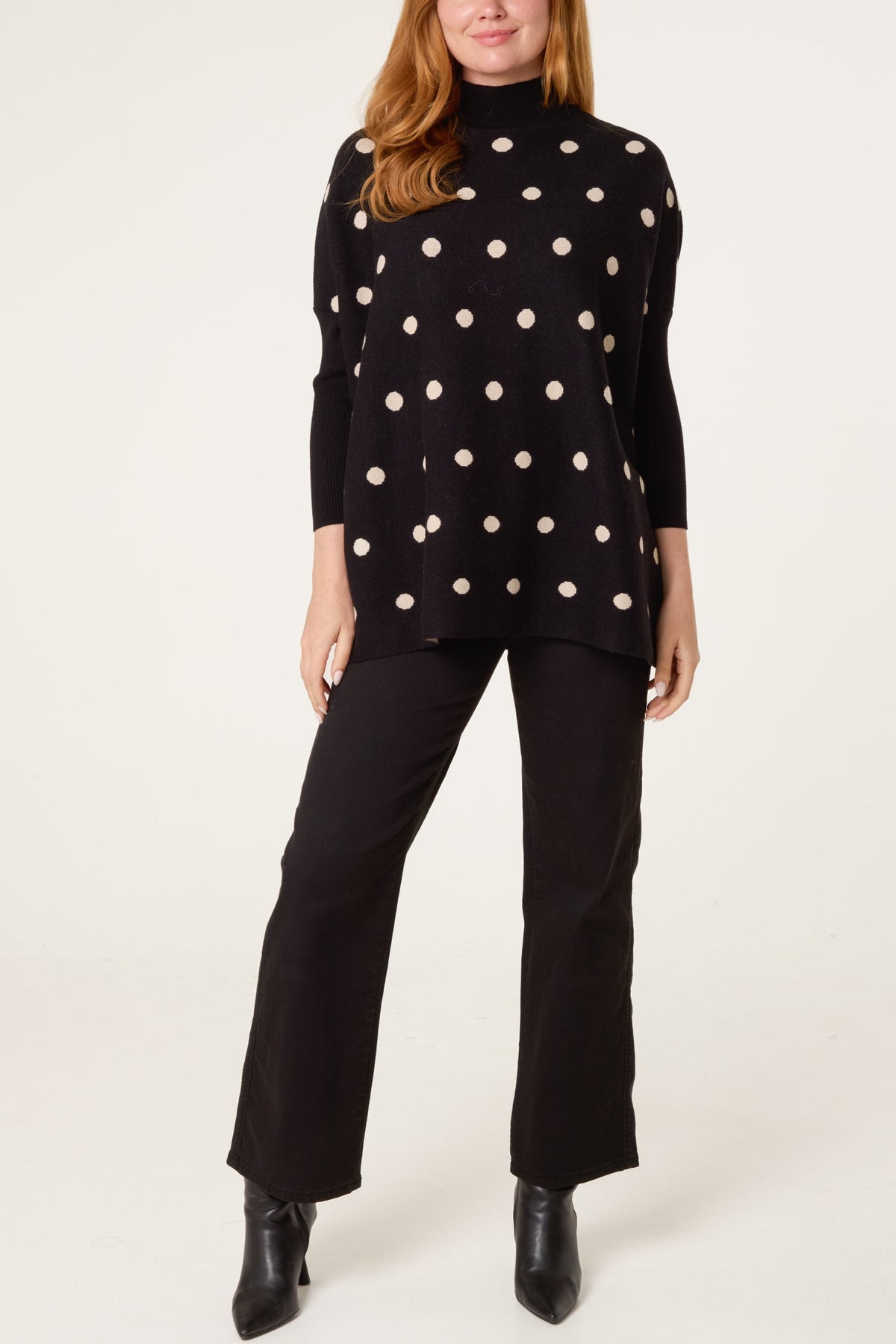 Pull Femme Tricot Manches Chauve-Souris à Pois