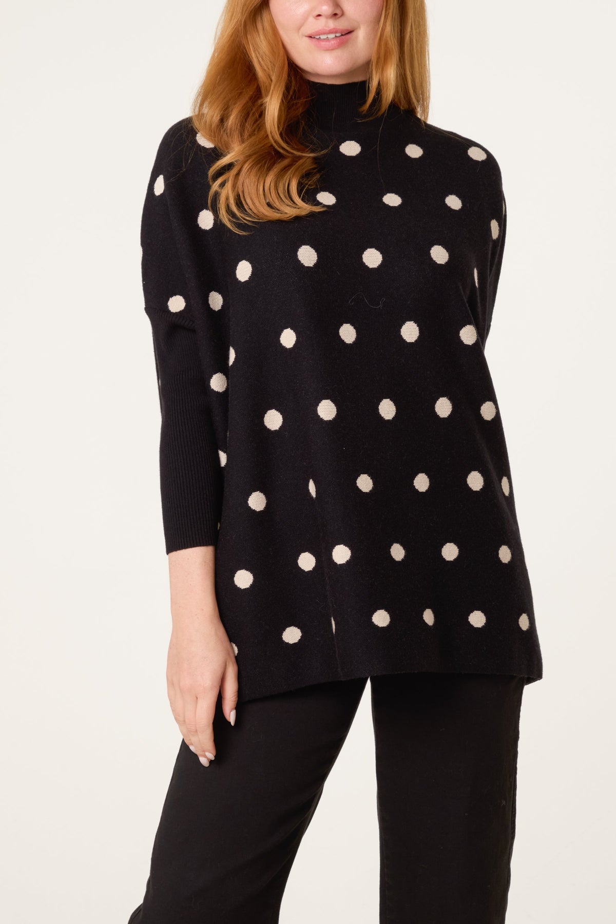 Pull Femme Tricot Manches Chauve-Souris à Pois