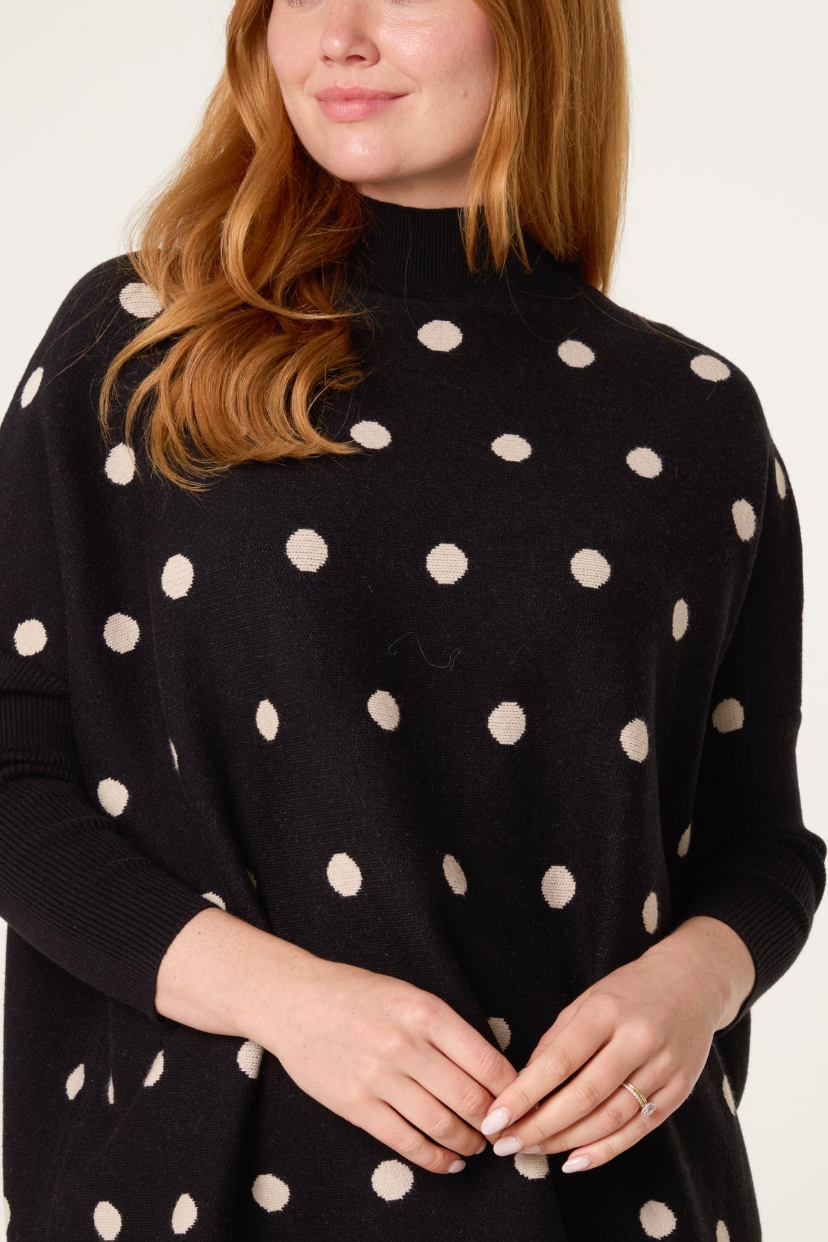 Pull Femme Tricot Manches Chauve-Souris à Pois