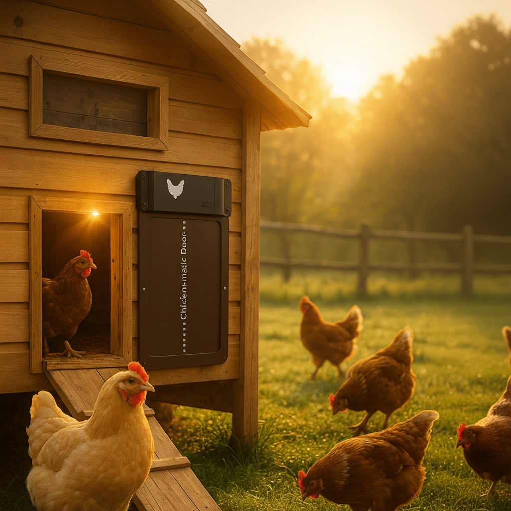 Automatic chicken coop door – Weatherproof with a light sensor for secure access to the chicken coop