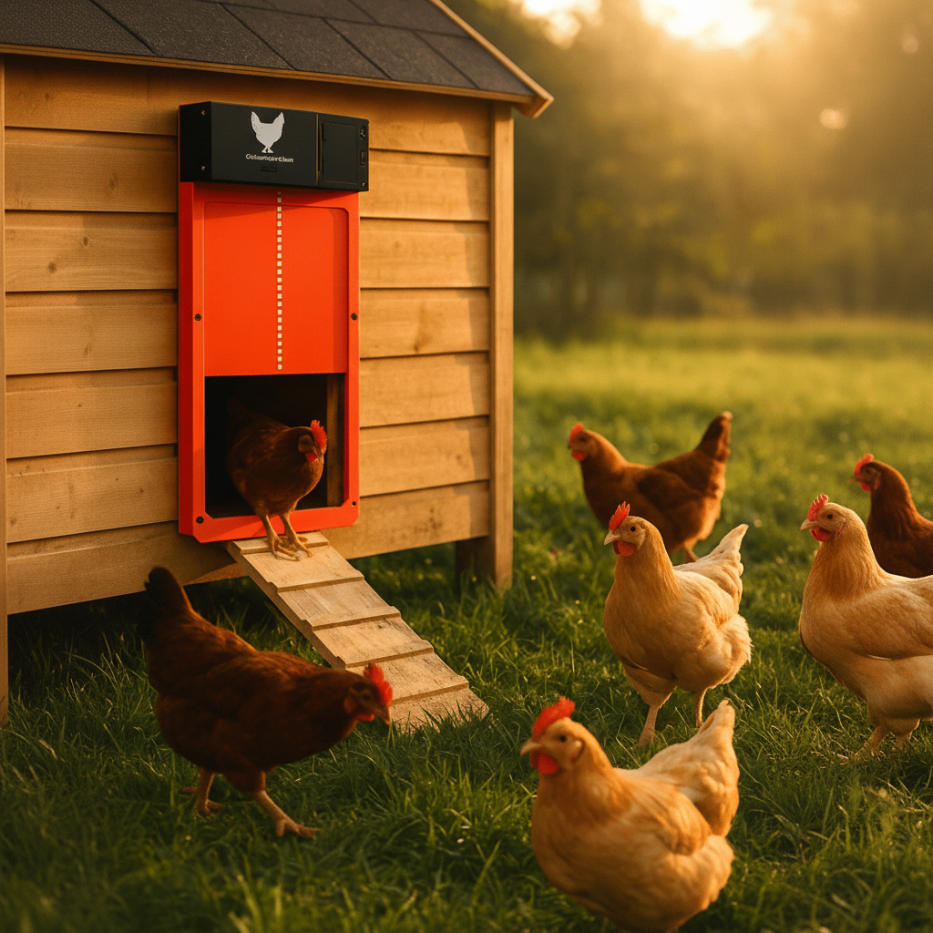 Automatic chicken coop door – Weatherproof with a light sensor for secure access to the chicken coop